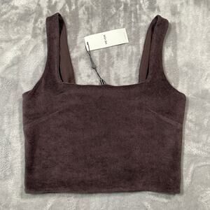 Me+Em Crop Top Womens 2 Brown Towelling Bralette Smocked Terry Cloth Minimal New